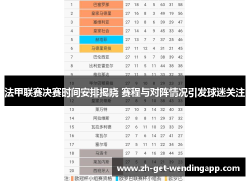 法甲联赛决赛时间安排揭晓 赛程与对阵情况引发球迷关注